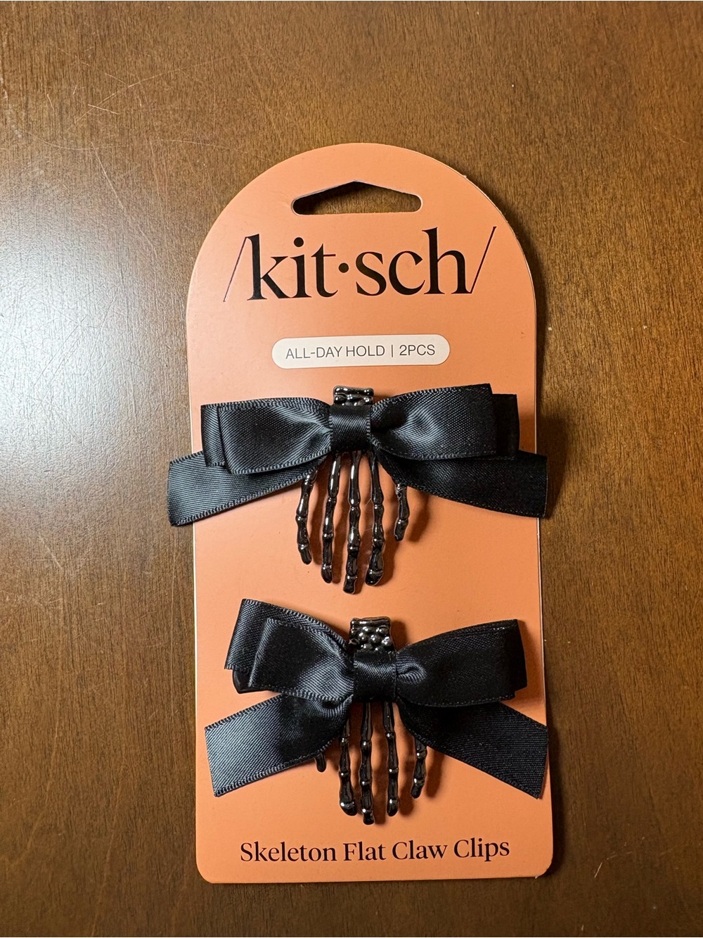 Kitsch Black Ribbon Skeleton Flat Claw Clips - 2 Pack